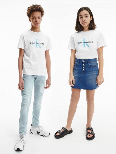 Calvin Klein Ruhák HU640471 | Calvin Klein Organic Cotton Logo Fiu Póló Világos Fehér / Kék